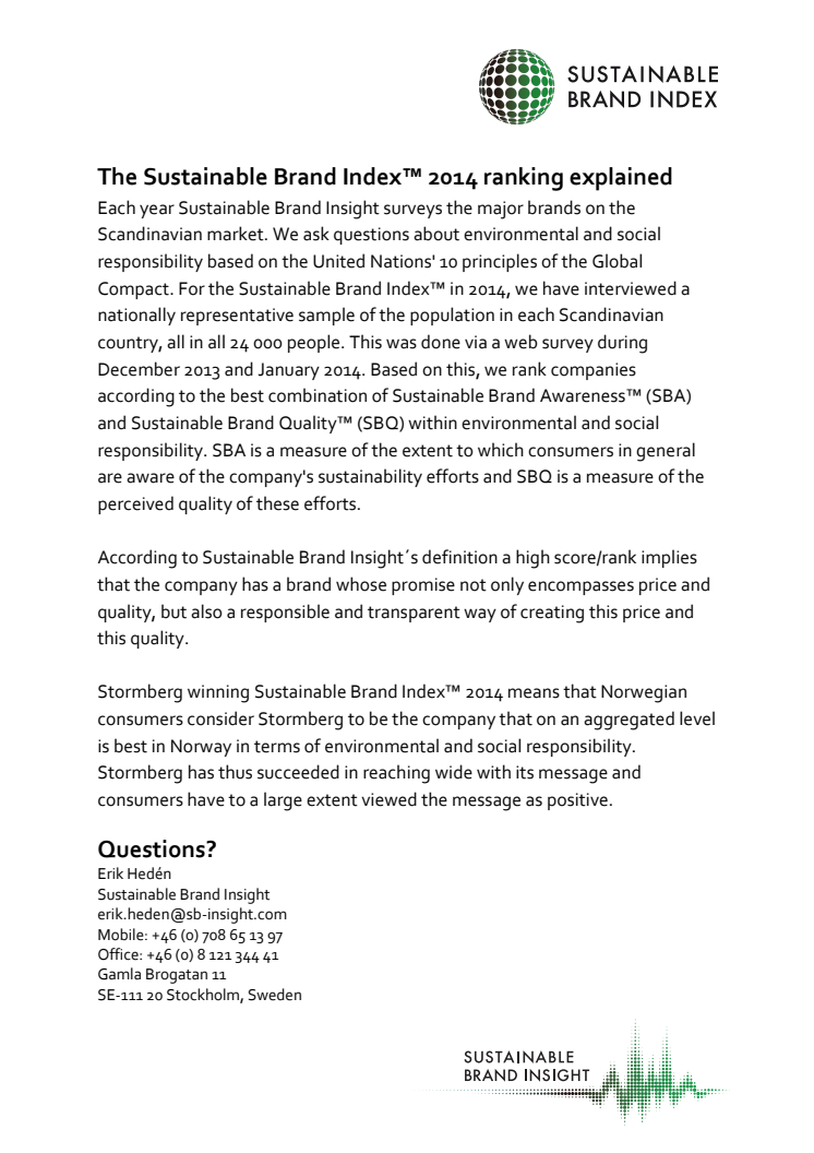 Ranking Norway - Sustainable Brand Index™ 2014 - Explained