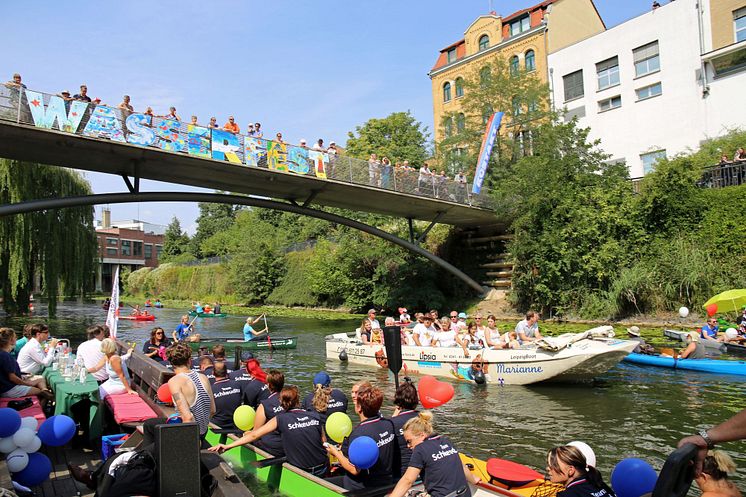 Leipziger Wasserfest: Bootsparade auf dem Karl-Heine-Kanal