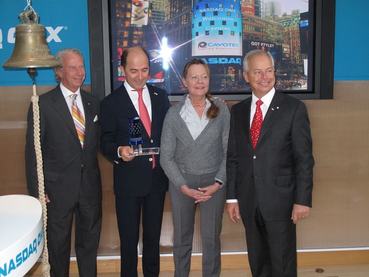 Lars Hellman, Ottonel Popesco, Leena Essén and Stefan Widegren of Cavotec at the NASDAQ OMX 