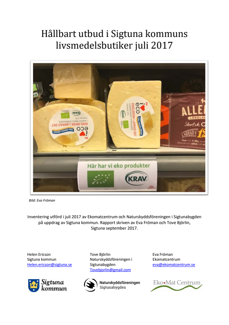 Hållbart utbud i Sigtunas livsmedelsbutiker, juli 2017