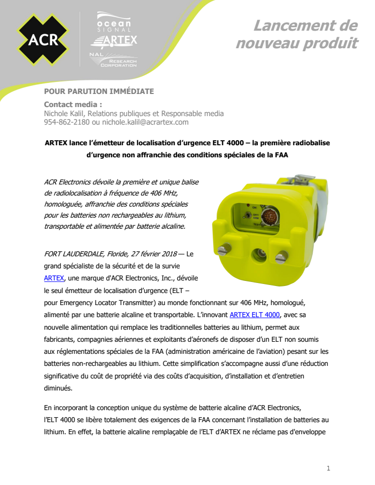 ARTEX lance l’émetteur de localisation d’urgence ELT 4000