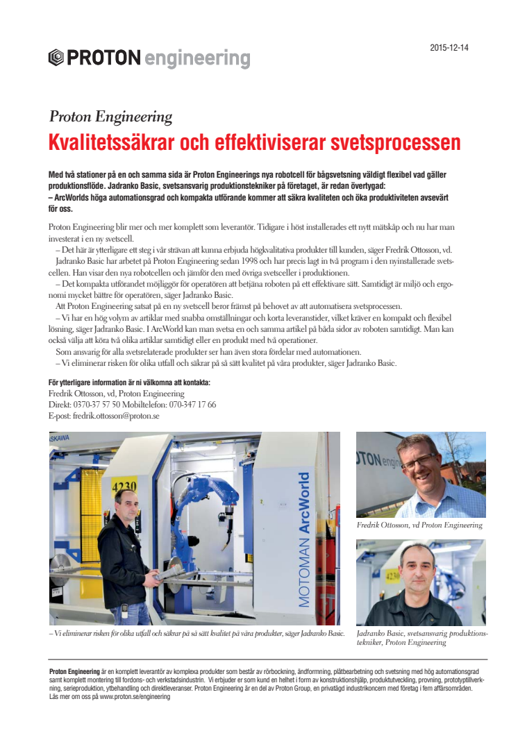 Proton Engineering kvalitetssäkrar och effektiviserar svetsprocessen