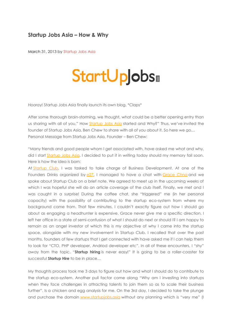 Startup Jobs Asia – How & Why