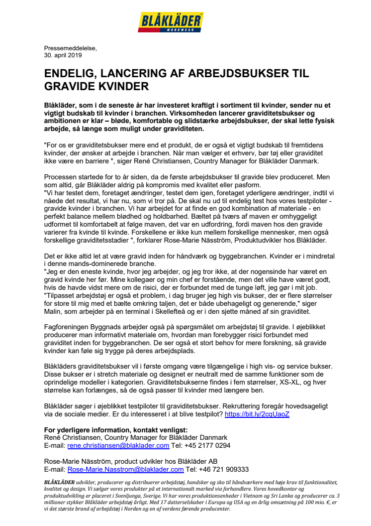 ENDELIG, LANCERING AF ARBEJDSBUKSER TIL GRAVIDE KVINDER