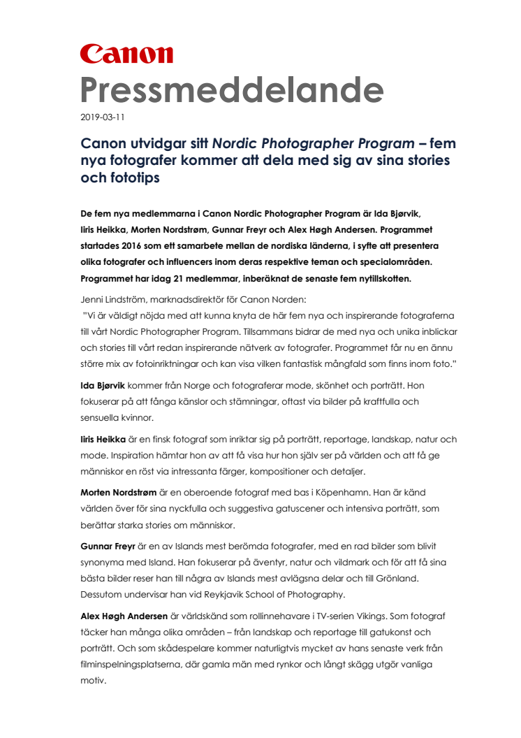 Canon utvidgar sitt Nordic Photographer Program – fem nya fotografer kommer att dela med sig av sina stories och fototips