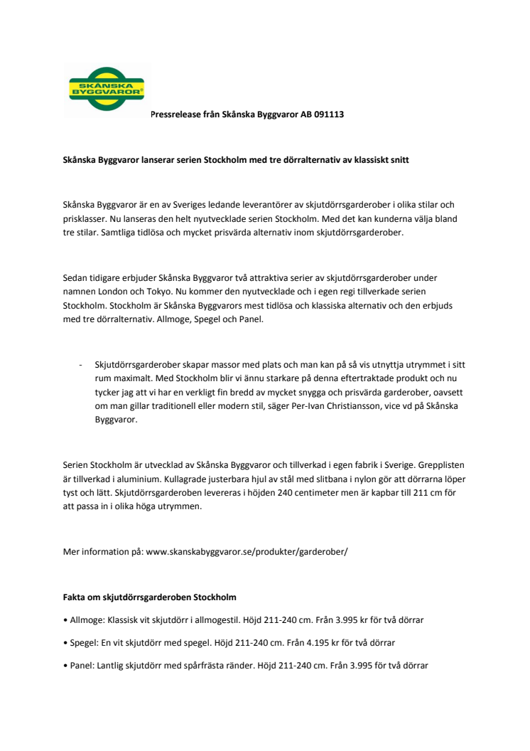 Skånska Byggvaror lanserar serien Stockholm med tre dörralternativ av klassiskt snitt