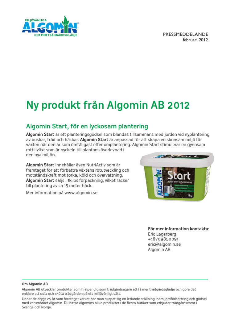 Algomin Start, för en lyckosam plantering