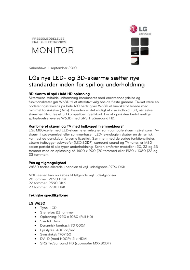 LGs nye LED- og 3D-skærme sætter nye standarder inden for spil og underholdning 