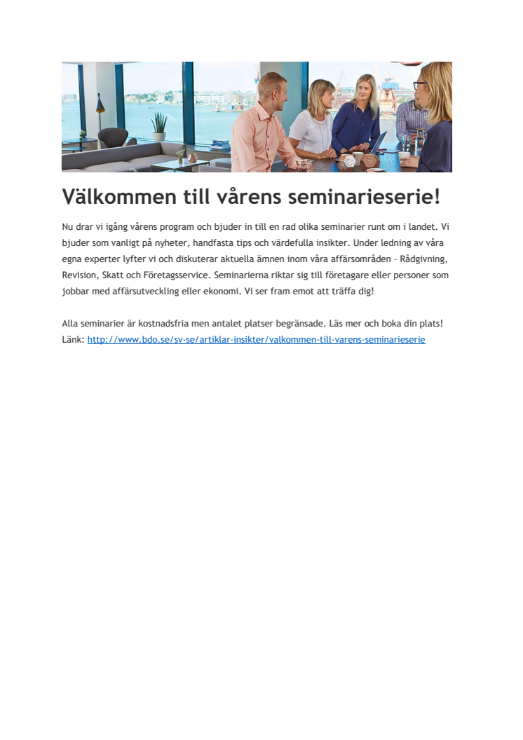 BDO presenterar vårens seminarieserie 2019