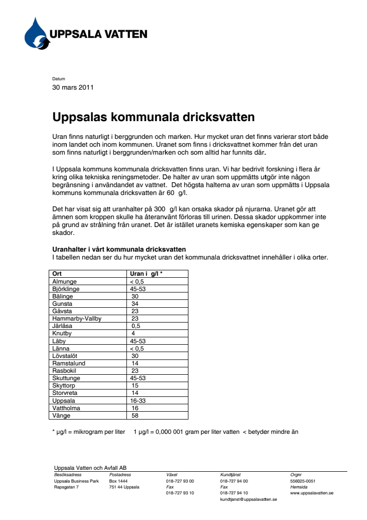 Uppsalas kommunala dricksvatten