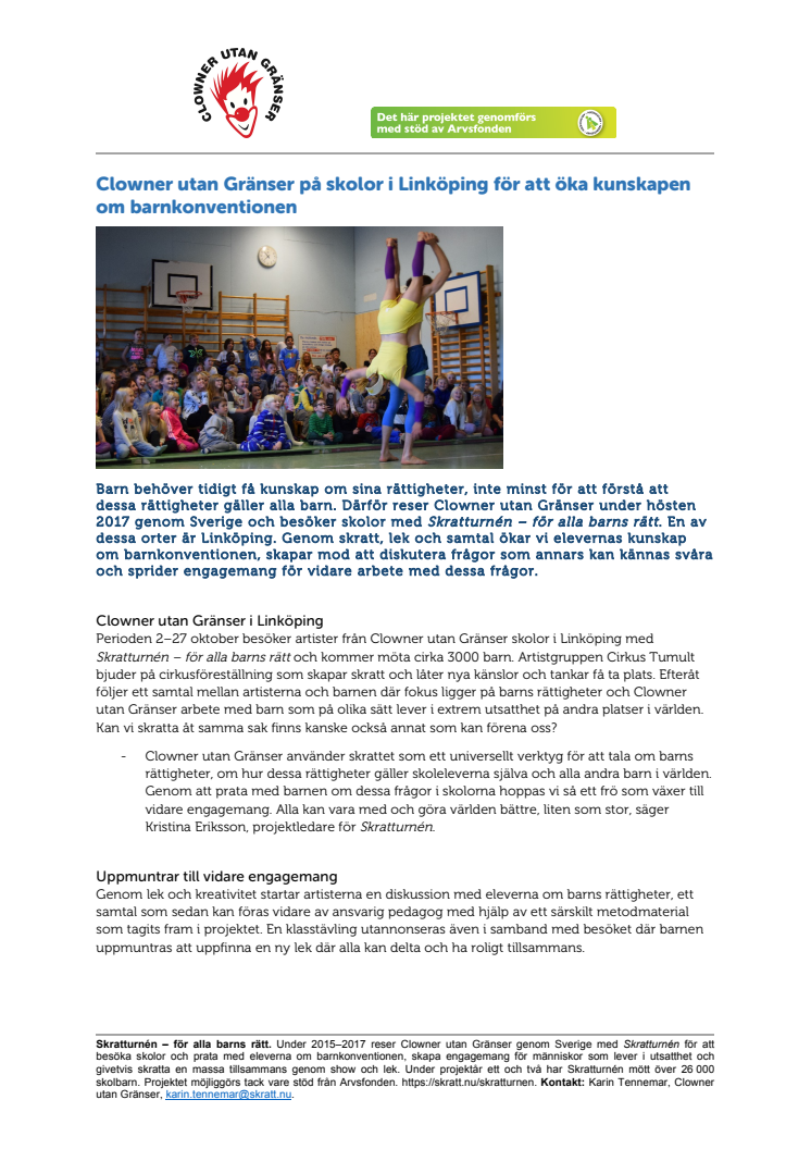 Clowner utan Gränser på skolor i Linköping för att öka kunskapen om barnkonventionen 