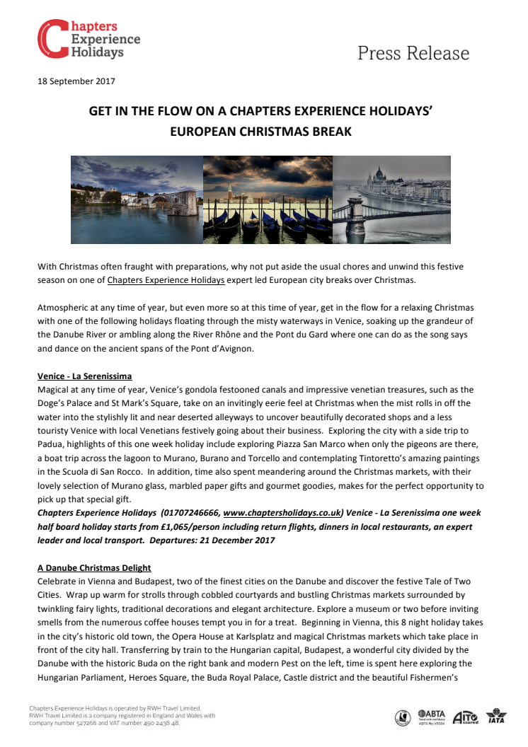 GET IN THE FLOW ON A CHAPTERS EXPERIENCE HOLIDAYS’  EUROPEAN CHRISTMAS BREAK