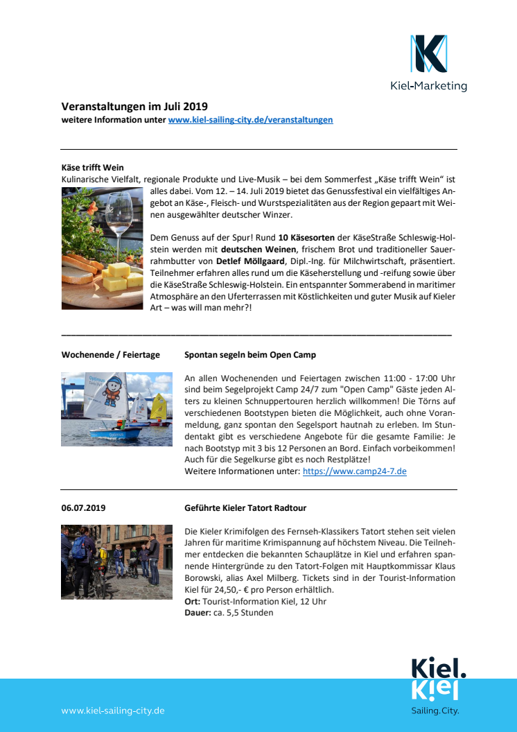 Tourist-Information Kiel: Termine im Juli 2019