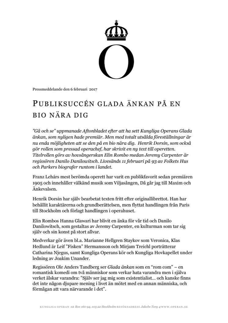 Publiksuccén Glada änkan på en bio nära dig