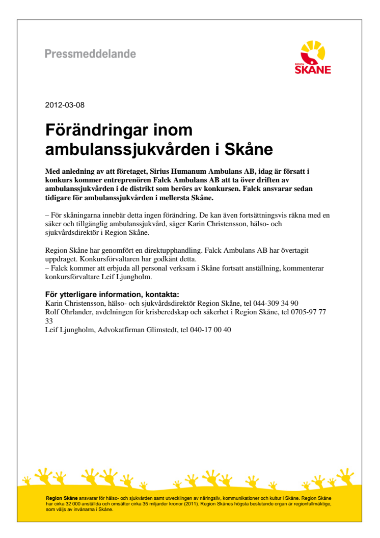 Förändringar inom ambulanssjukvården i Skåne