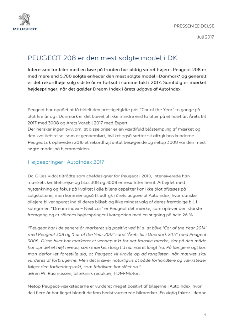 PEUGEOT 208 er den mest solgte model i DK