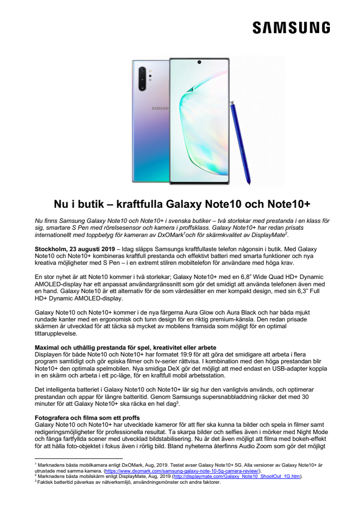 Nu i butik – kraftfulla Galaxy Note10 och Note10+