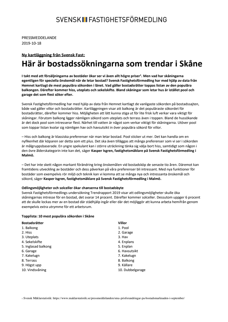 Ny kartläggning från Svensk Fast: Här är bostadssökningarna som trendar i Skåne