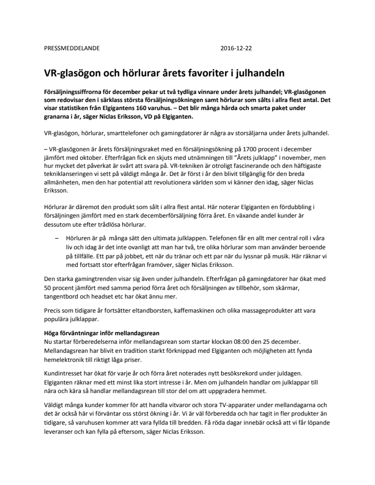 VR-glasögon och hörlurar årets favoriter i julhandeln