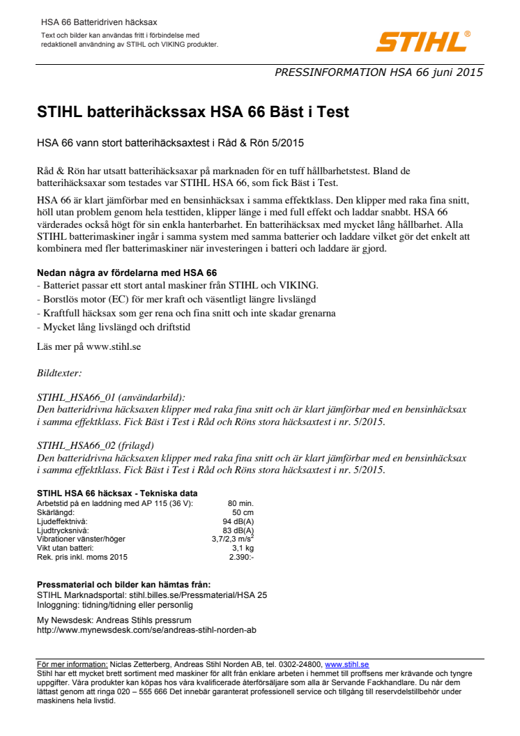 STIHL batterihäcksax HSA 66 Bäst i Test i Råd & Rön