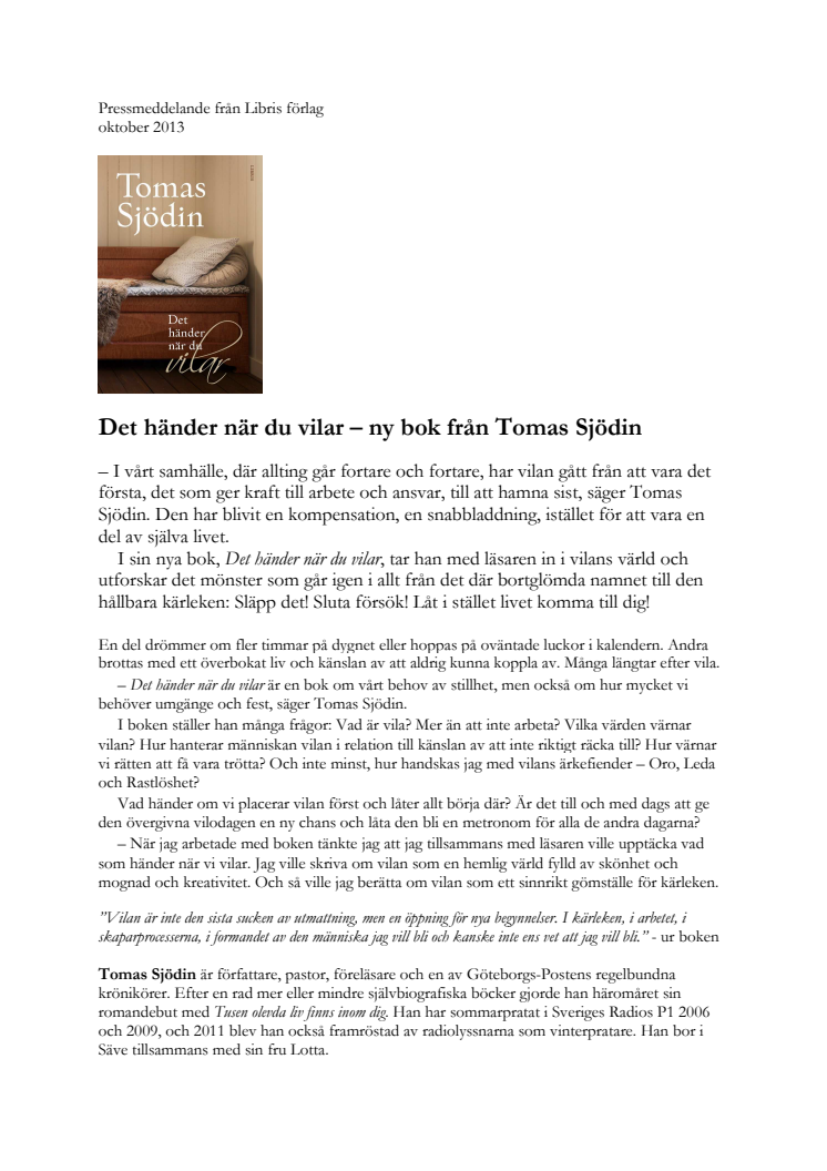 Det händer när du vilar – ny bok av Tomas Sjödin