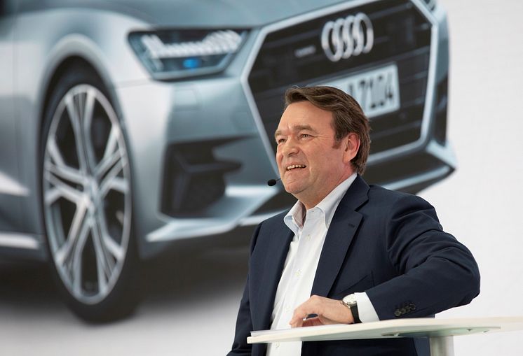 Bram Schot, Chairman of the Board of Management of AUDI AG, during his speech at the Annual Press Conference 2019