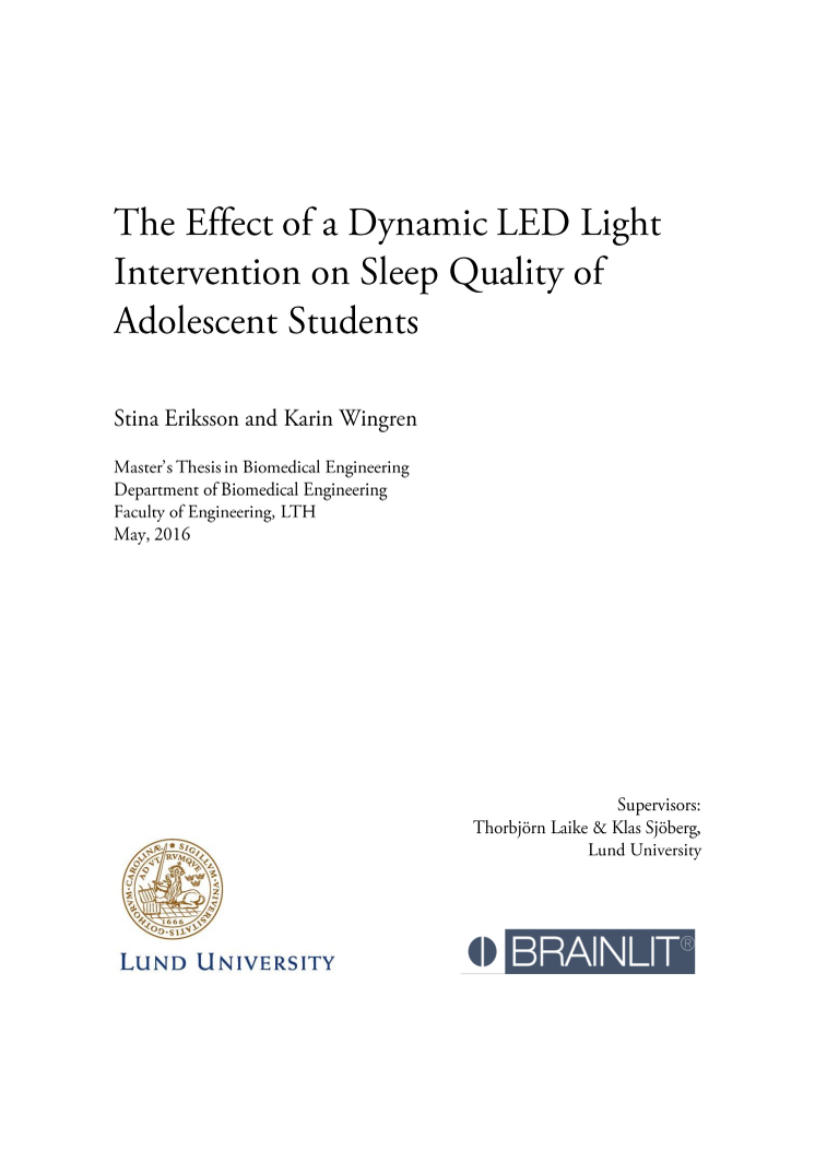 En studie om effekten av dynamiskt LED-ljus på sömnkvalitet hos skolungdomar i Malmö