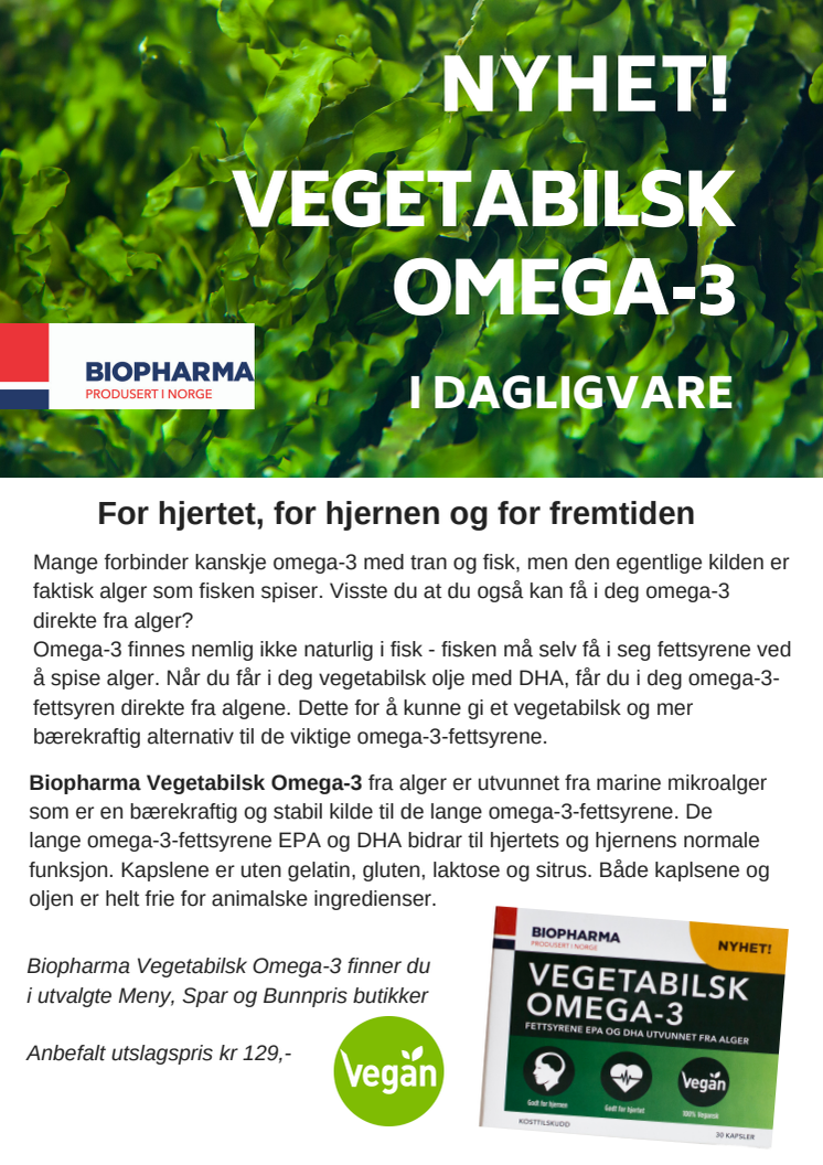 NYHET: Vegetabilsk omega-3 i dagligvare