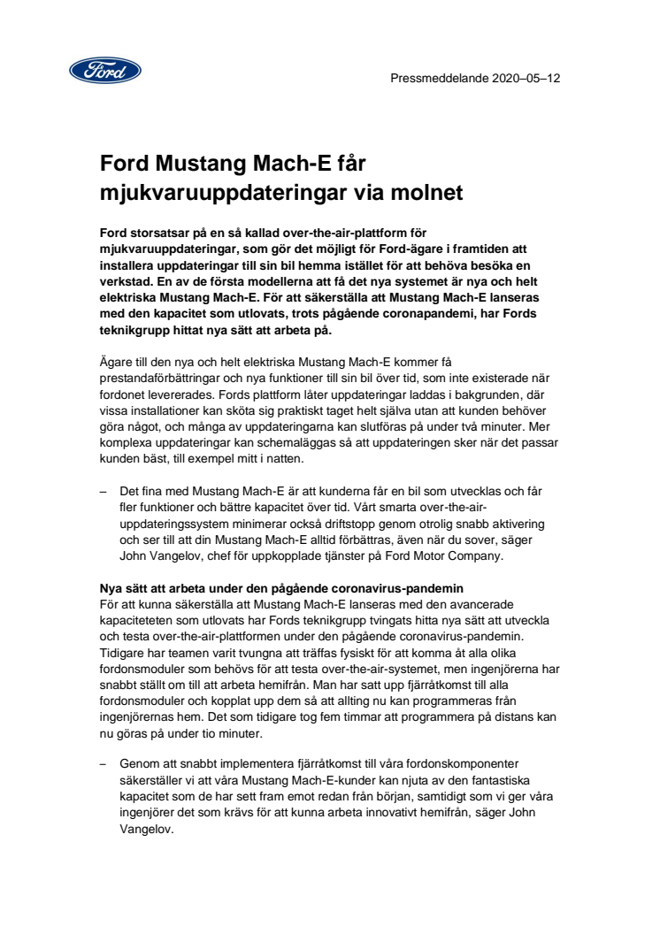 Ford Mustang Mach-E får mjukvaruuppdateringar via molnet