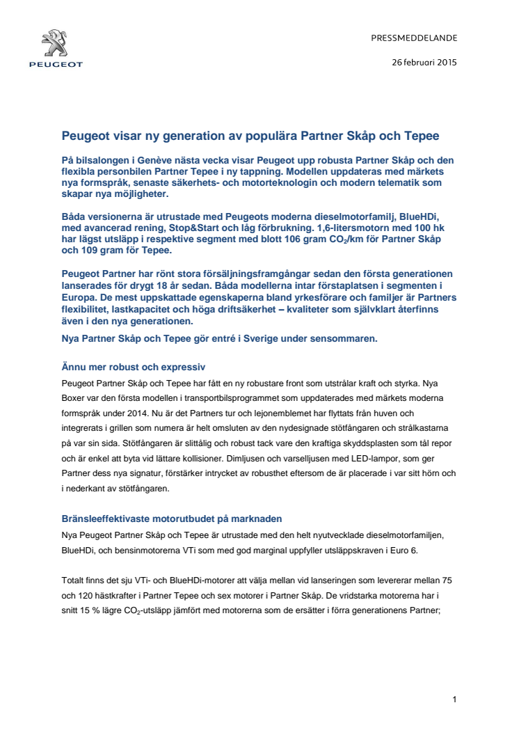 Peugeot visar ny generation av storsäljaren Partner 