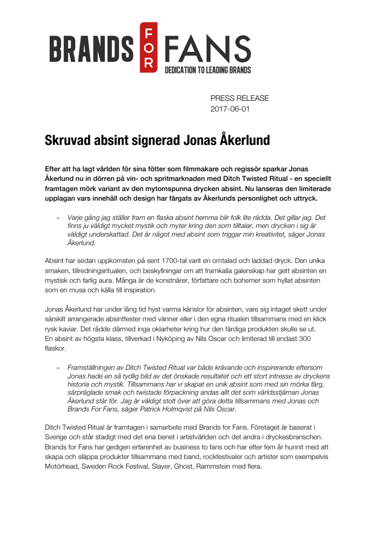 Skruvad absint signerad Jonas Åkerlund