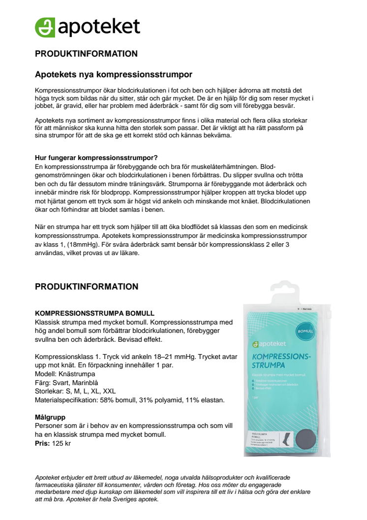 Produktinformation Apotekets kompressionsstrumpor