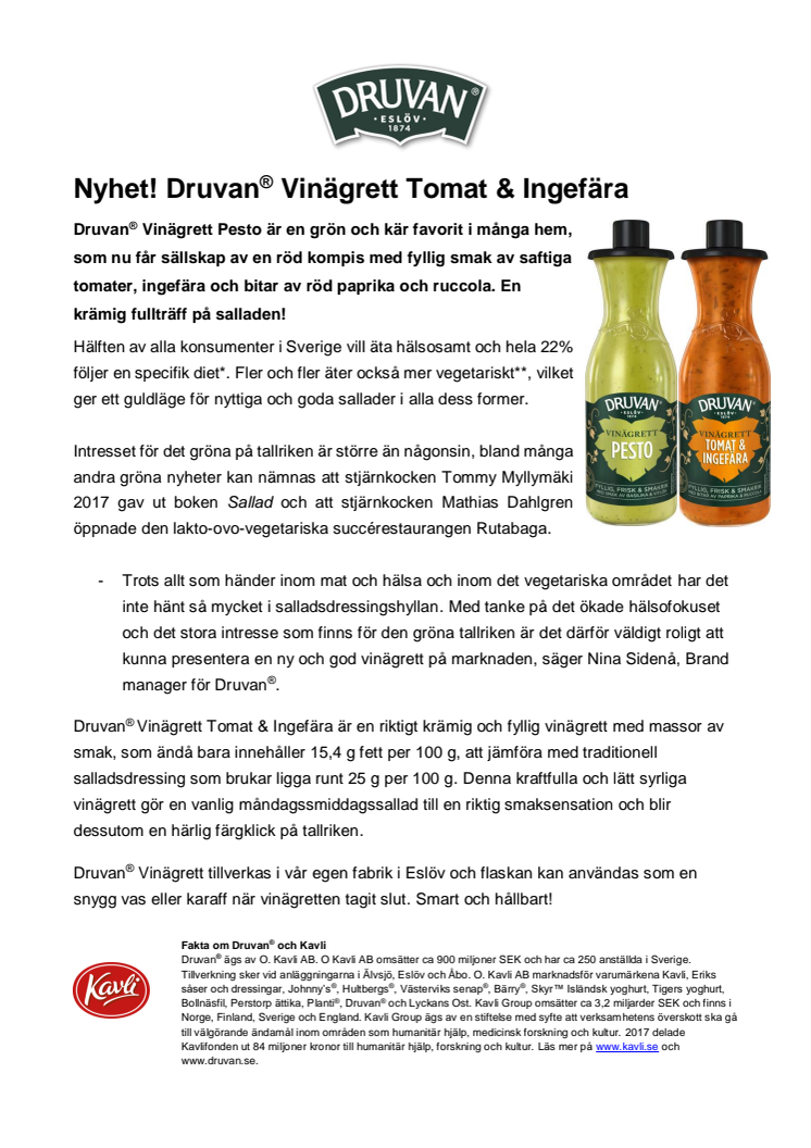 Nyhet! Druvan® Vinägrett Tomat & Ingefära