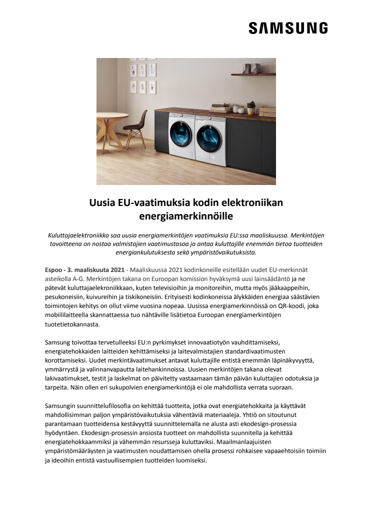 Uusia EU-vaatimuksia kodin elektroniikan energiamerkinnöille