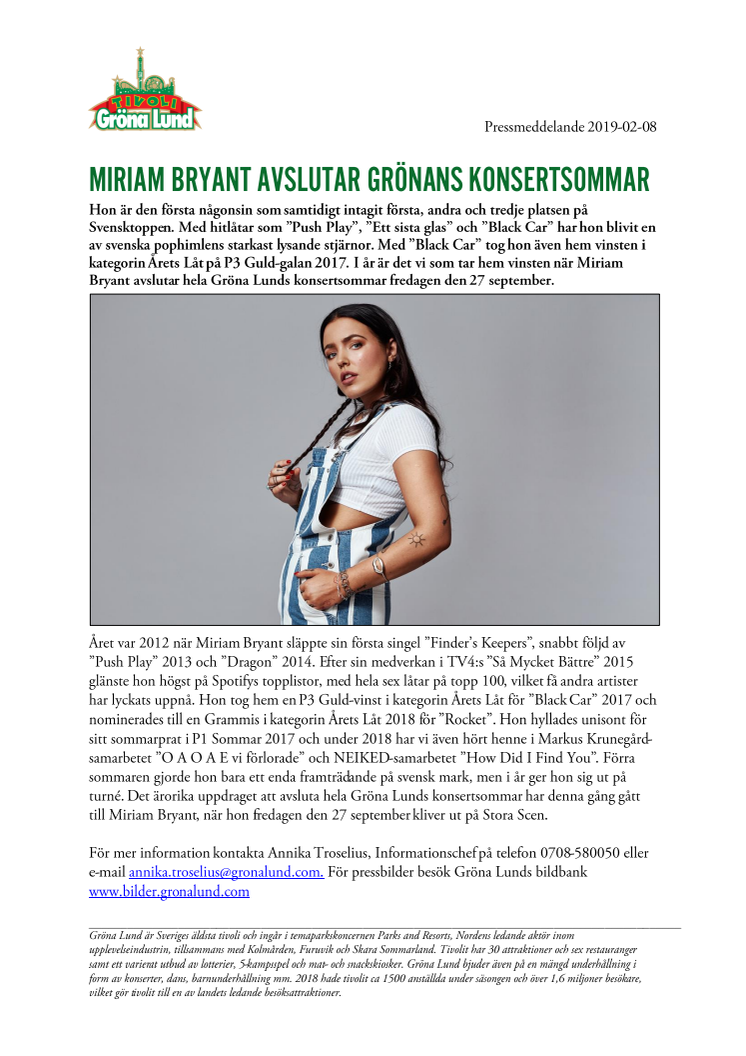 Miriam Bryant avslutar Grönans konsertsommar