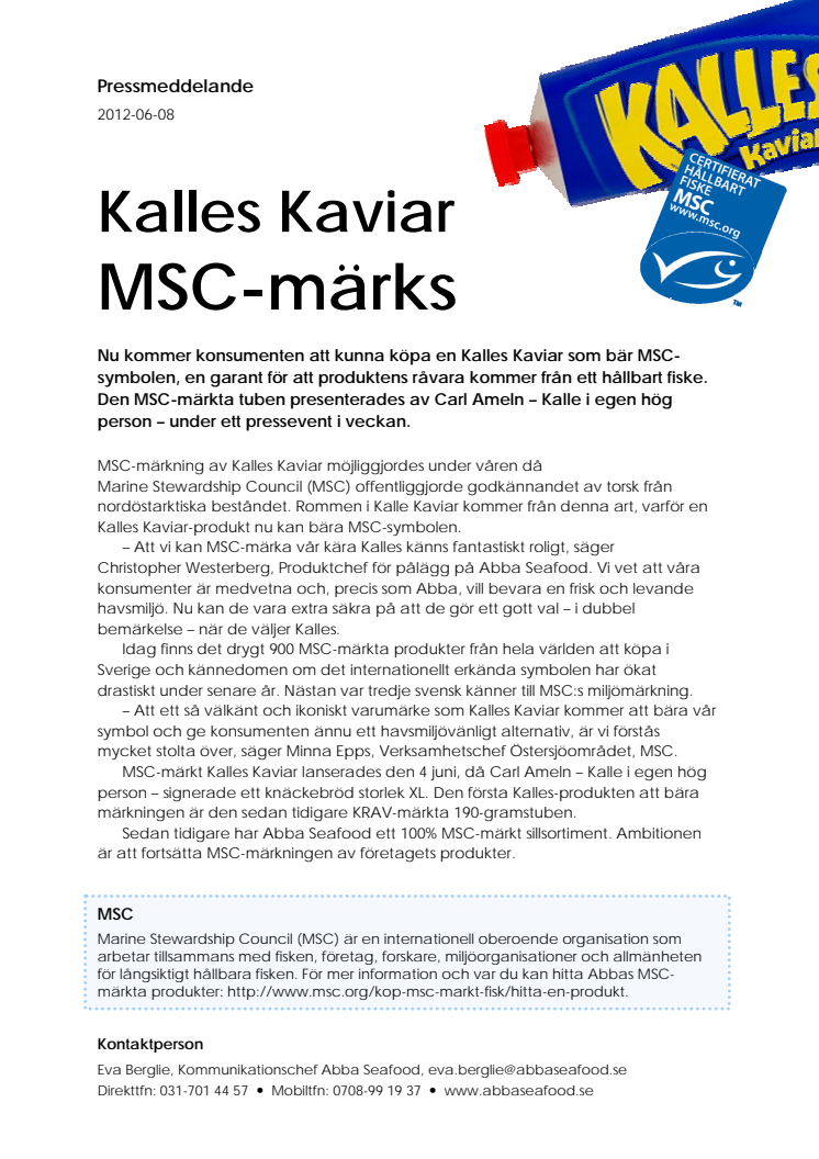 Kalles Kaviar MSC-märks