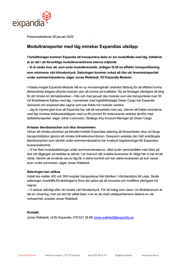 Modultransporter med tåg minskar Expandias utsläpp