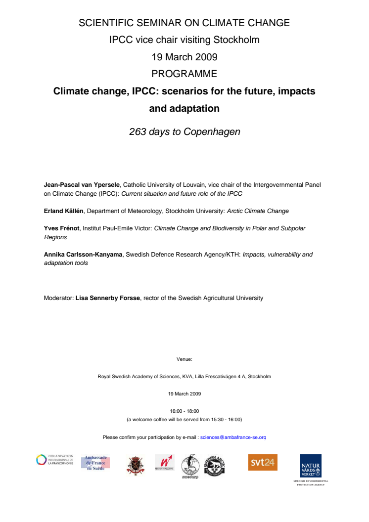 Inbjudan: Climate change, IPCC: scenarios for the future, impacts and adaptation