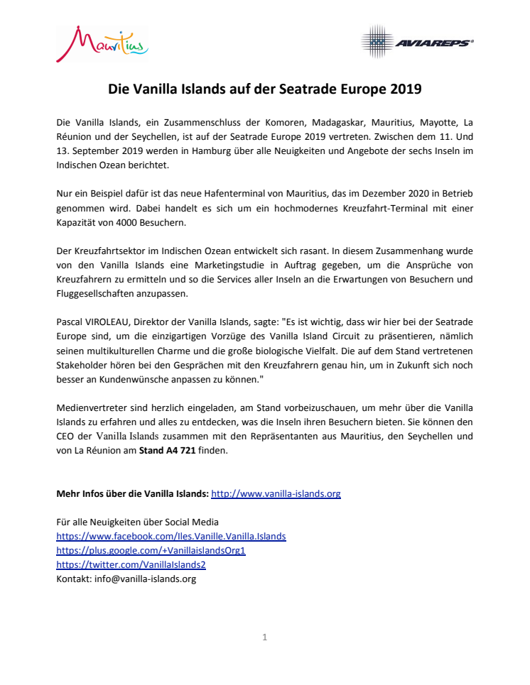Vanilla Islands auf der Seatrade Europe 2019