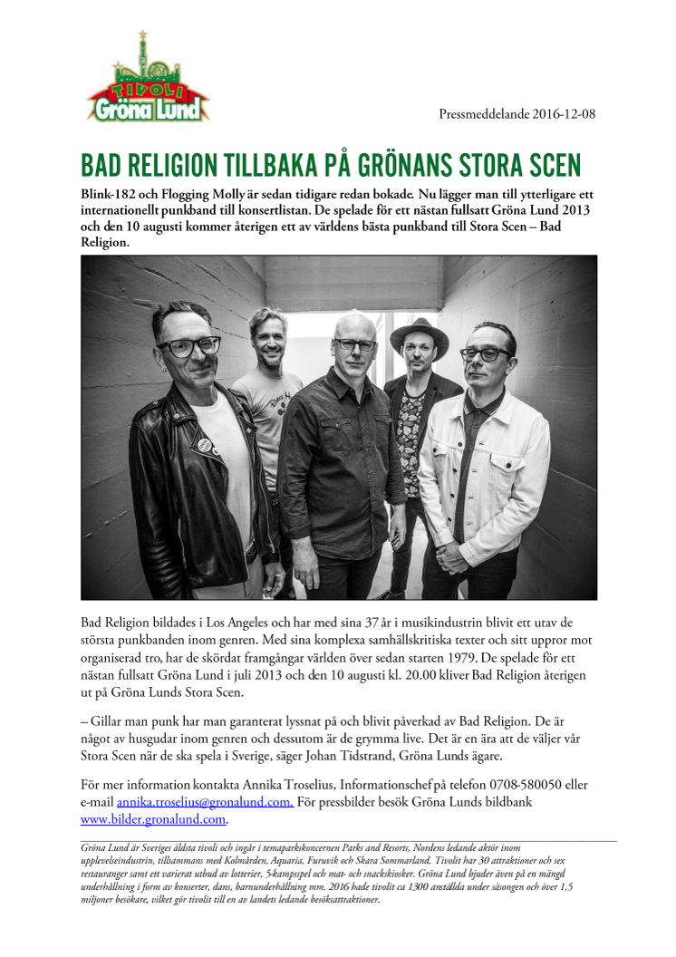 Bad Religion tillbaka på Grönans Stora Scen