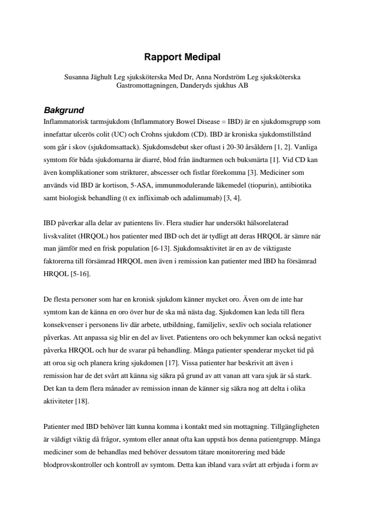 Rapport om användning av mobilt verktyg vid Gastromottagning på Danderyds Sjukhus