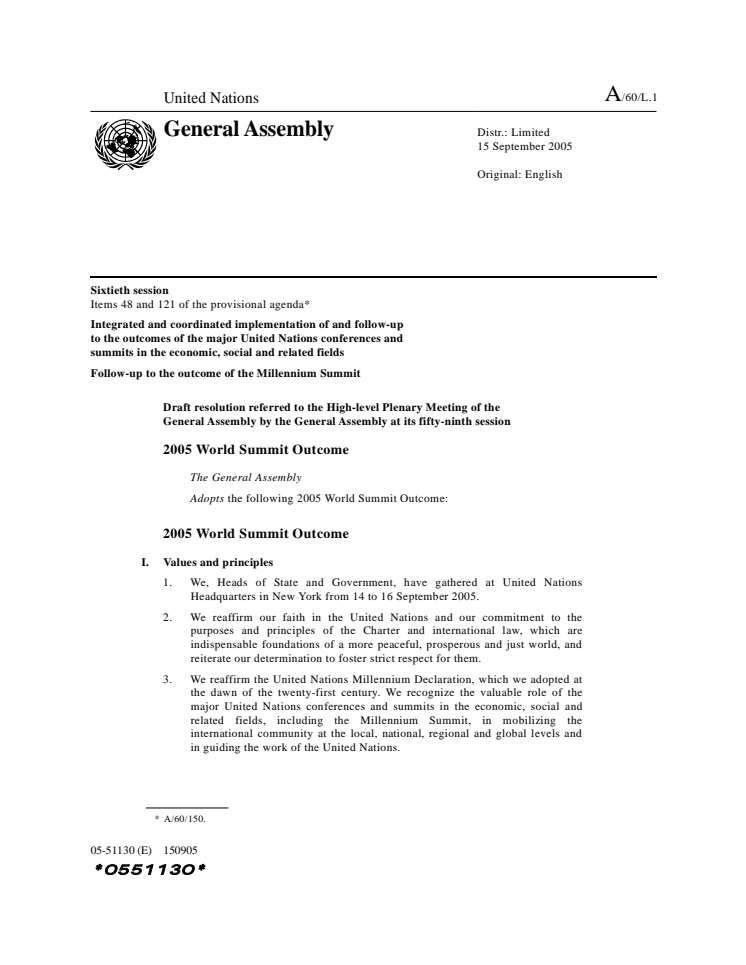 World summit outcome 2005