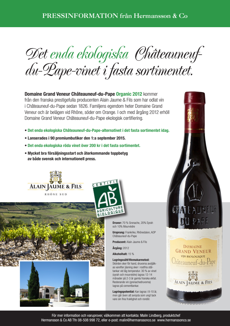 Det enda ekologiska Châteauneuf-du-Pape-vinet i fasta sortimentet!