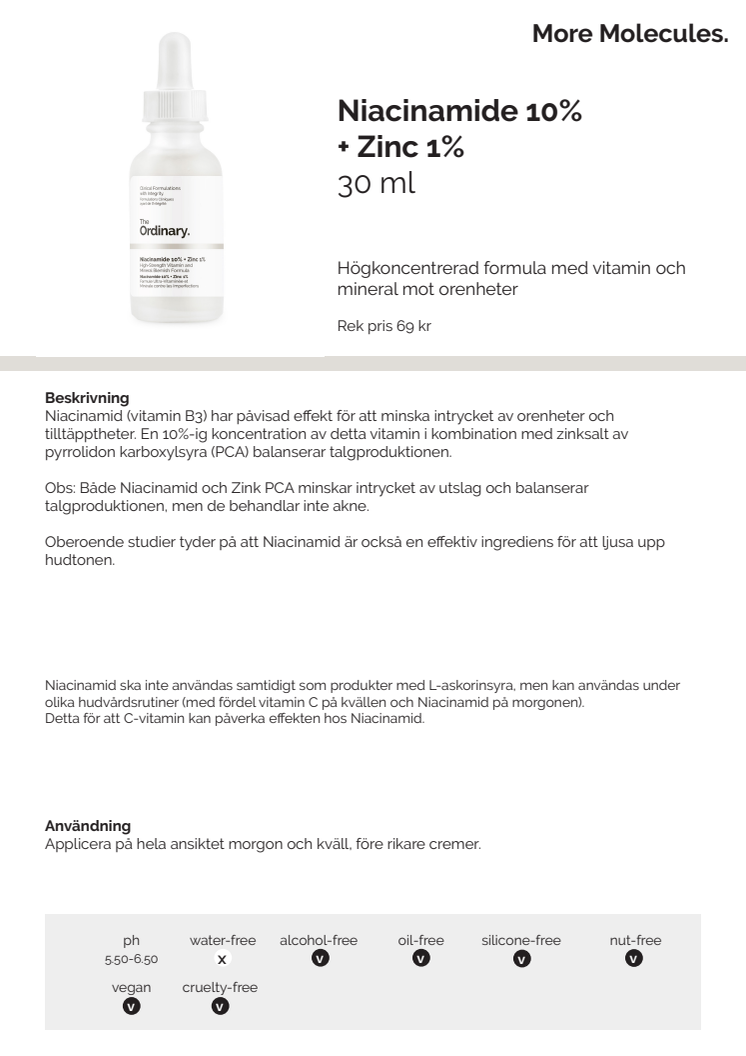 Vinnare i Swedish Beauty Awards - The Ordinary  NIACINAMIDE 10% +ZINC 1%