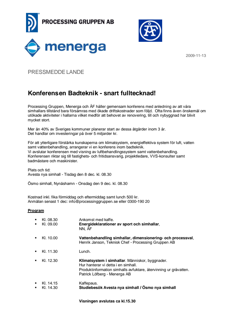 Konferensen Badteknik - snart fulltecknad!