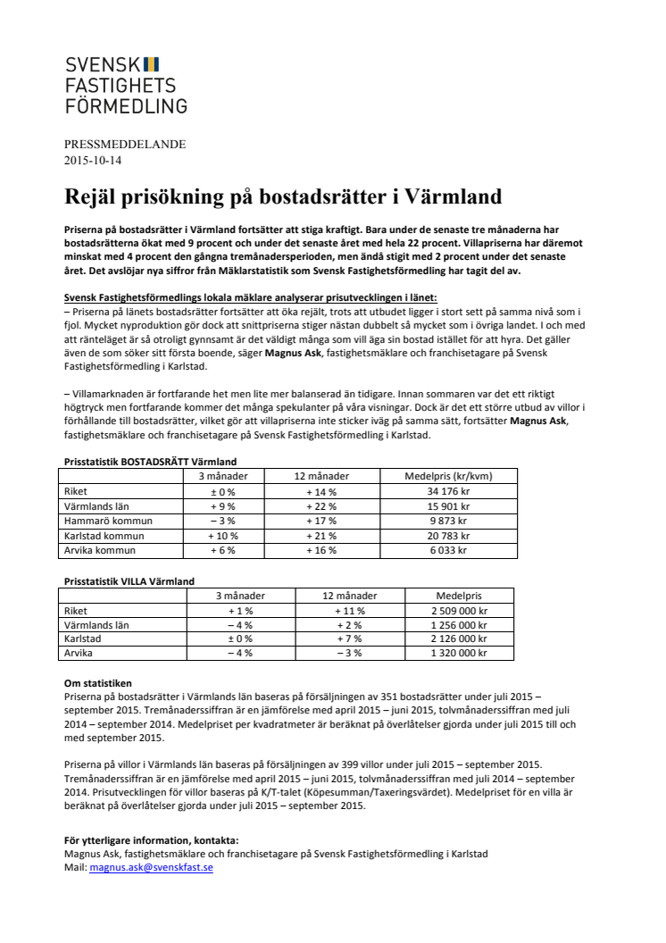 Rejäl prisökning på bostadsrätter i Värmland