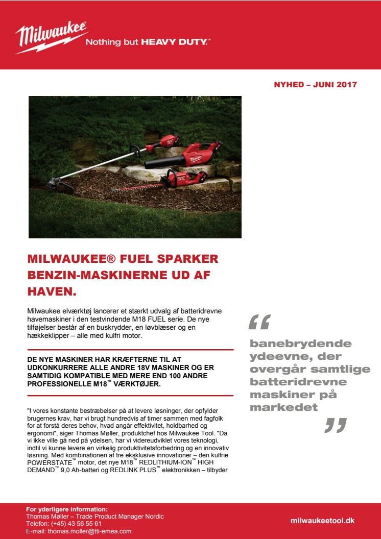 MILWAUKEE® FUEL SPARKER BENZIN-MASKINERNE UD AF HAVEN