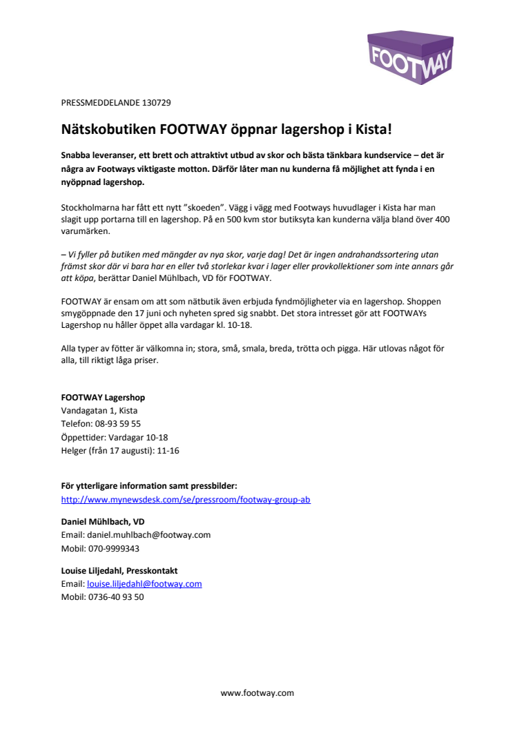 Footway öppnar Lagershop