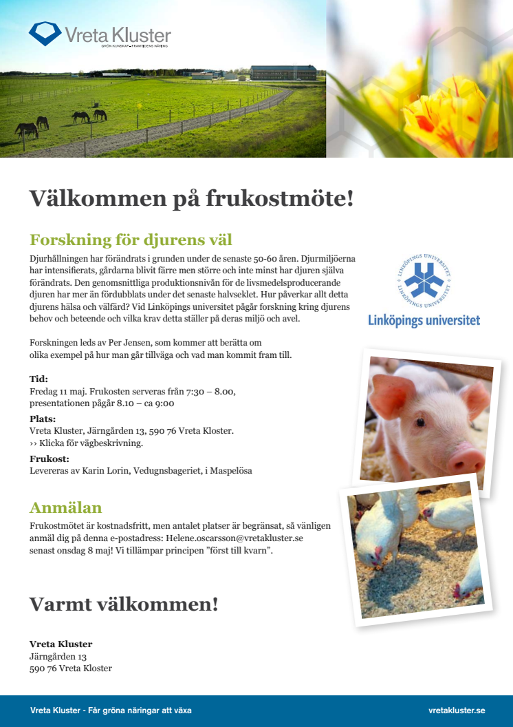 Välkommen på frukostmöte - forskning för djurens väl