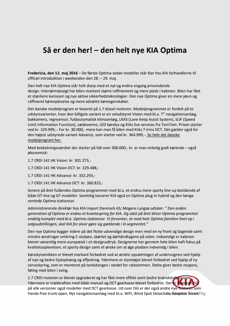 Så er den her! – den helt nye KIA Optima